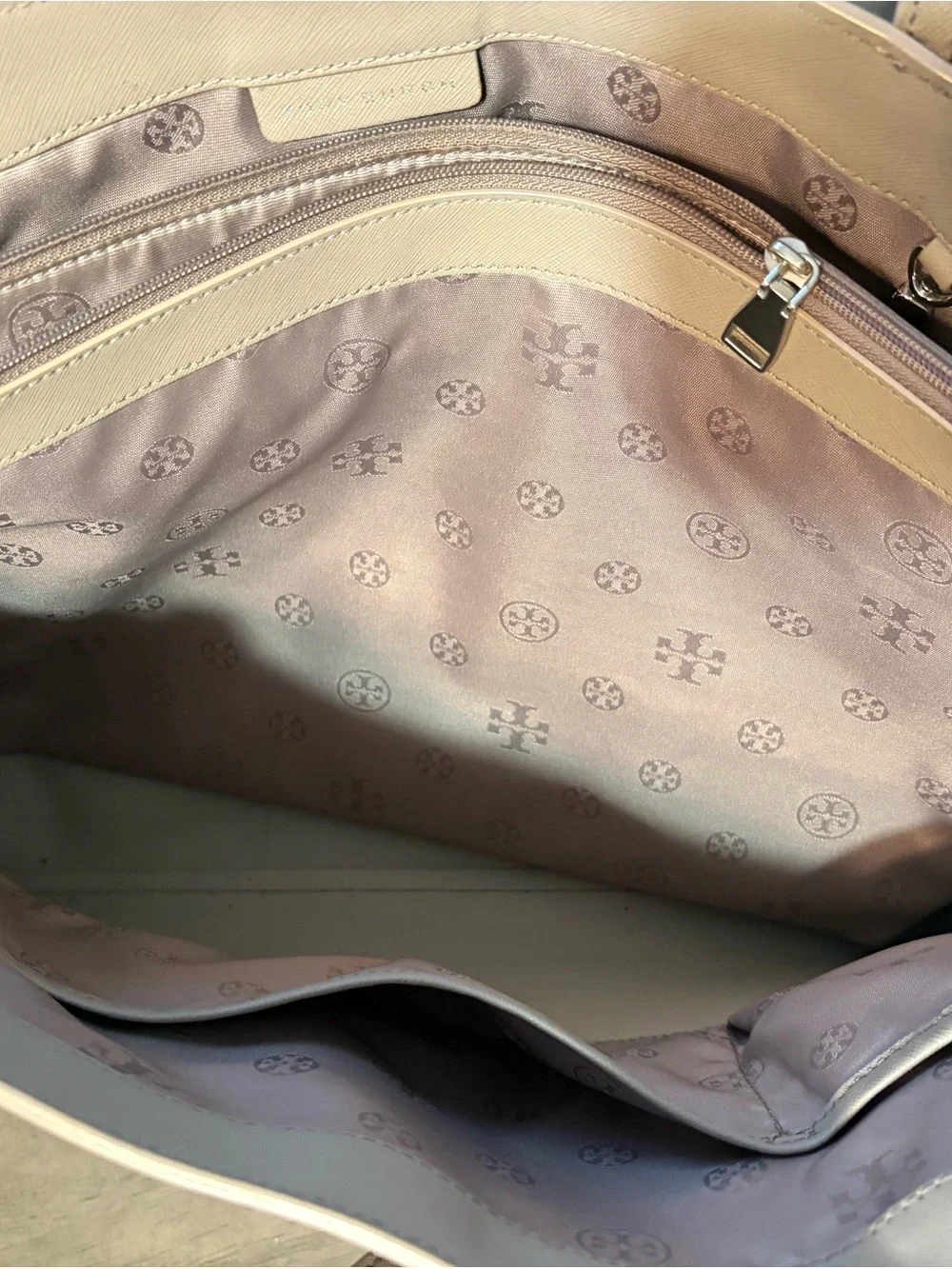 Tory Burch Neutral Taupe Leather Tote